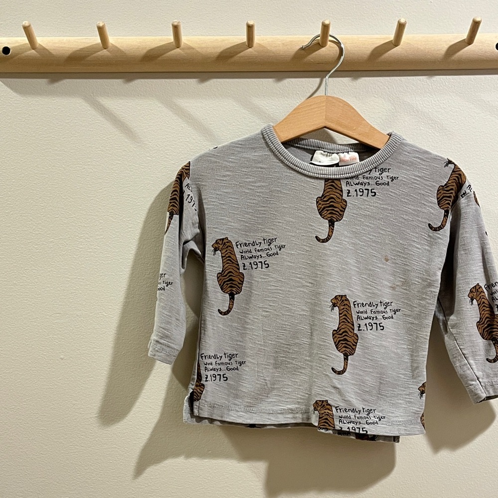 ZARA | Long Sleeve Gray Tiger Shirt | 9-12 Mo